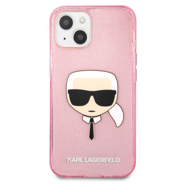 Karl Lagerfeld Karl's Head Silicone Backcover Glitter iPhone 13 Mini - Transparant Roze