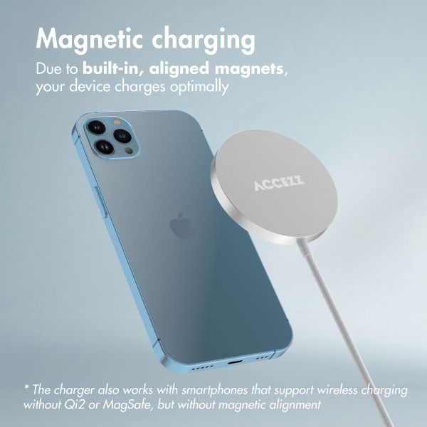 Accezz Wireless Charger USB-C - MagSafe and Qi2 Wireless Charger - 1 Metre - White