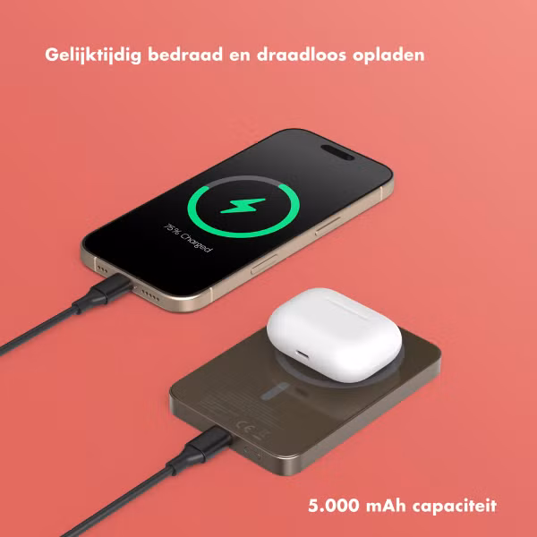 Selencia Vivid MagSafe Powerbank 5.000 mAh - Draadloze Powerbank - MagSafe en Qi2 - Desert Gold / Rosy Marble