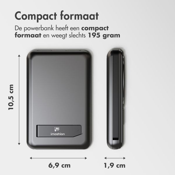 imoshion MagSafe Powerbank met standaard + Accezz Ultra Slim GaN Oplader + Accezz USB-C naar USB-C kabel - 1 meter - Zwart