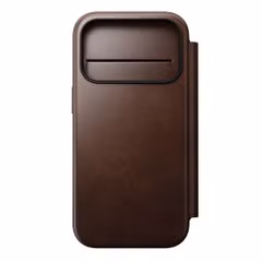 Nomad Modern Horween Leather Folio Bookcase met MagSafe Apple iPhone 17 Pro - Rustic Brown