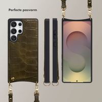 Selencia Nova Croco Telefoonhoes met Koord en Pashouder Samsung Galaxy S25 Ultra - Dark Olive