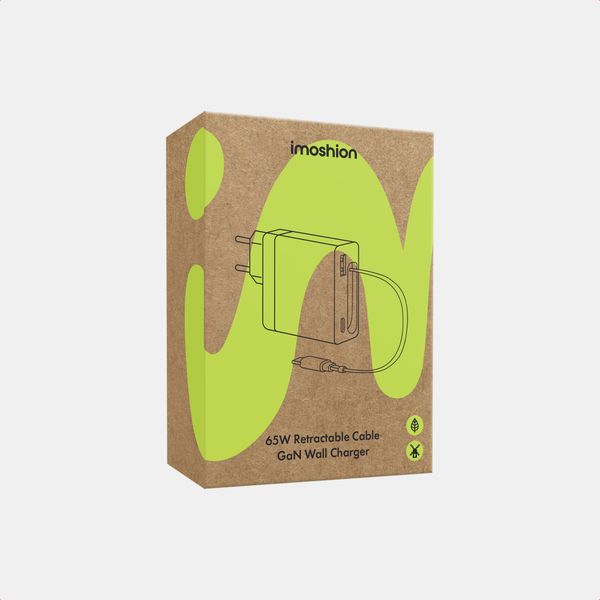 imoshion GaN Oplader met uittrekbare USB-C kabel 65W - USB-A + USB-C - Zwart
