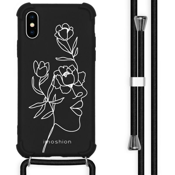 imoshion Design hoesje met koord iPhone X / Xs - Abstract Gezicht Bloem - Zwart