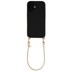 Selencia Rivièra MagSafe Backcover met afneembare haakjes voor de Apple iPhone 17 - Velvet Black + Sleek Chain Polskoord - Gold