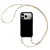 Selencia Rivièra MagSafe Backcover met afneembare haakjes voor de Apple iPhone 17 Pro Max - Velvet Black + Sleek Chain (130 cm) - Gold