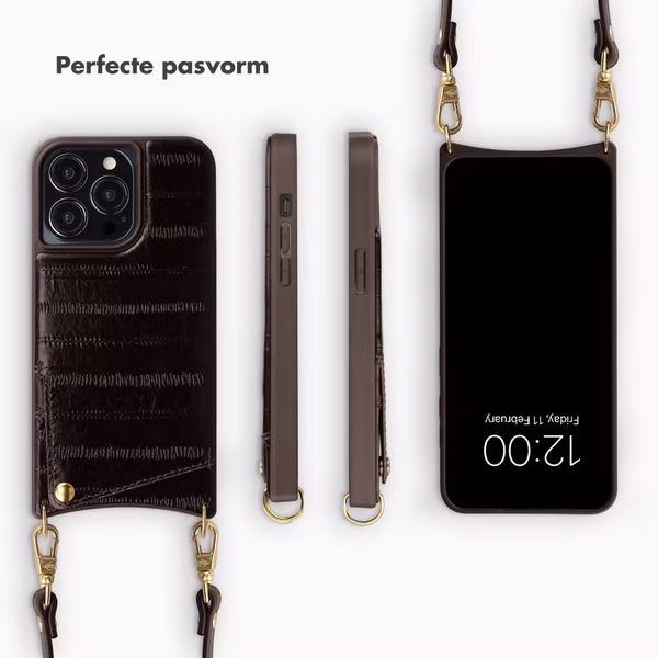 Selencia Nova Real Leather Backcover met Koord en Pashouder Apple iPhone 13 Pro - Dark Chocolate
