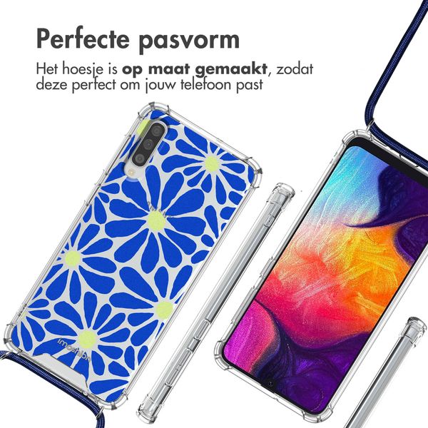 imoshion Design hoesje met koord Samsung Galaxy A50 - Cobalt Blue Flowers Connect