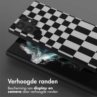 Selencia Siliconen design hoesje met afneembaar koord Samsung Galaxy S22 Ultra - Irregular Check Black