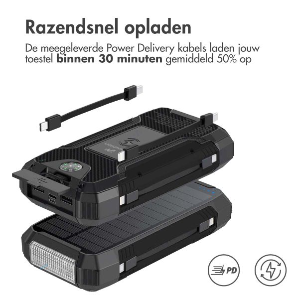 imoshion Solar Powerbank - Draadloze powerbank op zonne-energie - Quick Charge en Power Delivery - 30.000 mAh - Zwart