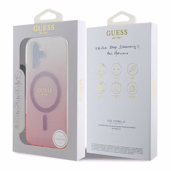 Guess MagSafe IML Glitter Gradient Case Apple iPhone 16 - Pink