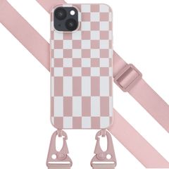 Selencia Siliconen design hoesje met afneembaar koord iPhone 14 Plus - Irregular Check Sand Pink