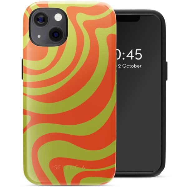 Selencia Vivid Tough Backcover met MagSafe iPhone 13 - Wavy Swirl Orange Fern