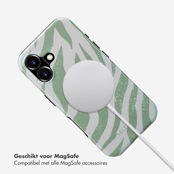 Selencia Vivid Tough Backcover met MagSafe iPhone 16 - Colorful Zebra Sage Green