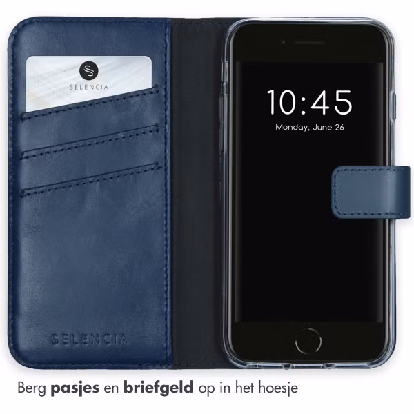 Selencia Echt Leren Bookcase iPhone SE (2022 / 2020) / 8 / 7 / 6(s) - Blauw