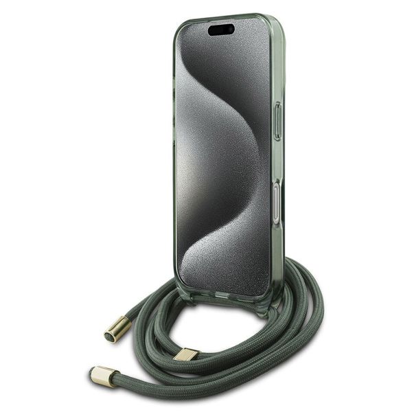 Guess MagSafe IML Backcover met crossbody cord Apple iPhone 16 Pro - Groen