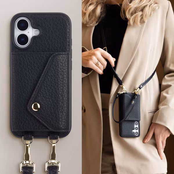 Selencia Sera Telefoonhoes met Koord en Envelop Pashouder Apple iPhone 17 - Zwart