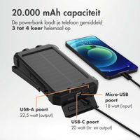imoshion Solar Powerbank met Zonnepaneel - Quick Charge en Power Delivery - 20.000 mAh - Zwart