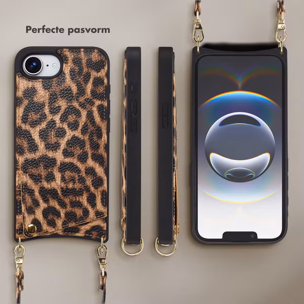 Selencia Nova Telefoonhoes met Koord en Pashouder Apple iPhone 16e - Leopard