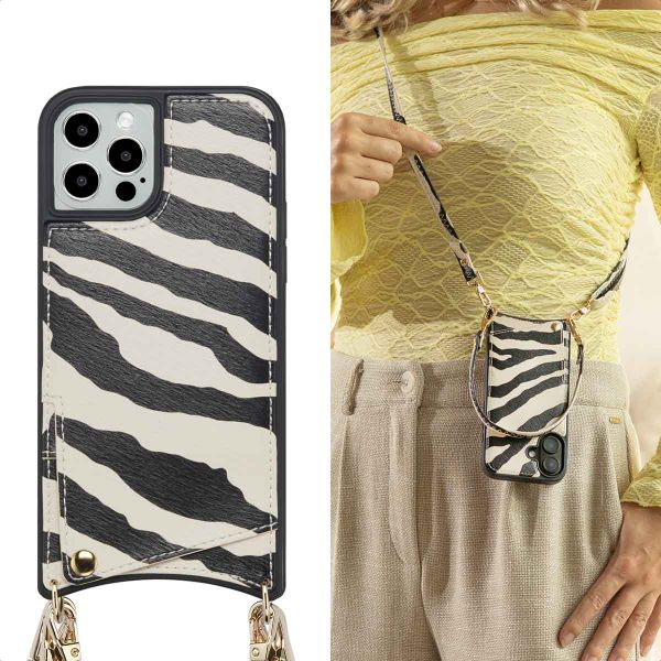 Selencia Nova Phone Case with Cord and Card Holder Apple iPhone 12 (Pro) - Zazzy Zebra