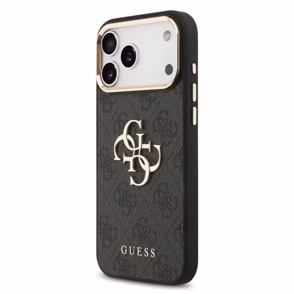 Guess 4G Metal Logo Backcover Apple iPhone 17 Pro - Gold Edge - Black