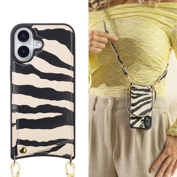 Selencia Nova Telefoonhoes met Koord en Pashouder Apple iPhone 17 - Zazzy Zebra