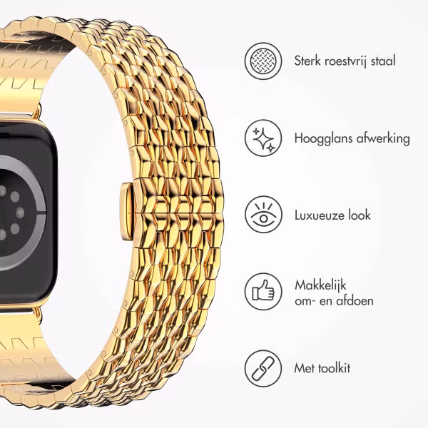 Selencia Stalen draak band Apple Watch Series 1 t/m 9 / SE (38/40/41 mm) | Series 10 / 11 (42 mm) - Goud