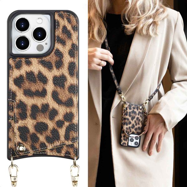 Selencia Nova Phone Case with Cord and Card Holder Apple iPhone 15 Pro - Leopard