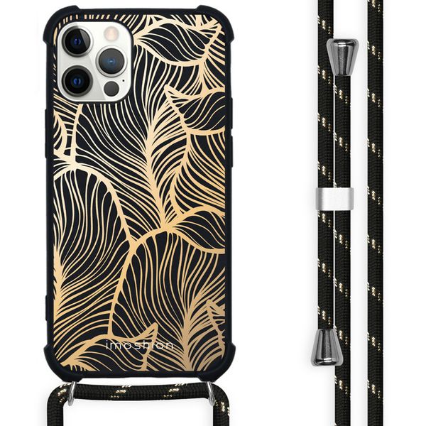 imoshion Design hoesje met koord iPhone 12 Pro Max - Bladeren - Goud