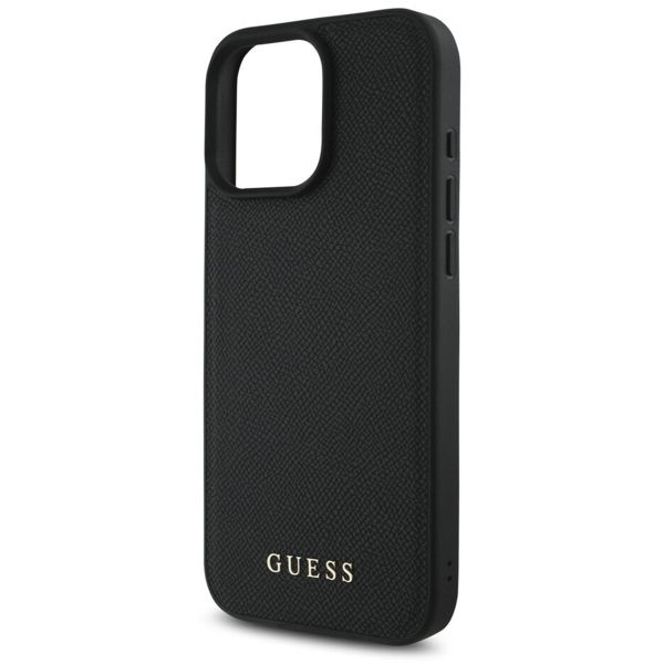 Guess Grained Backcover MagSafe met Flower Charm Strap Apple iPhone 16 Pro - Zwart