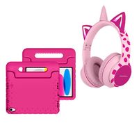 imoshion Kidspakket | Kidsproof backcover voor de Apple iPad 11 (2025) 11 inch A16 / iPad 10 (2022) 10.9 inch + Draadloze Kinderkoptelefoon Unicorn - Roze