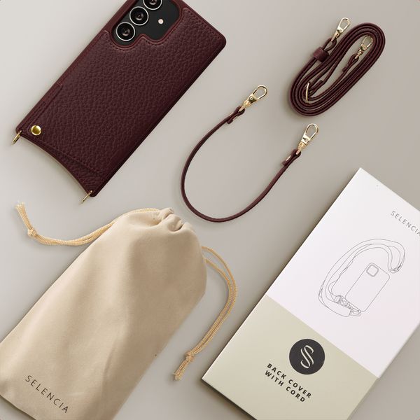 Selencia Nova Telefoonhoes met Koord en Pashouder Samsung Galaxy S25 Ultra - Bold Burgundy