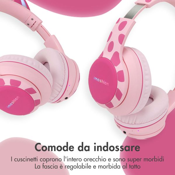 imoshion Draadloze Kinderkoptelefoon Unicorn LED Light - Decibelbegrenzer - Met AUX kabel - Pink / Hot Pink
