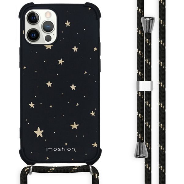 imoshion Design hoesje met koord iPhone 12 (Pro) - Sterren - Zwart / Goud