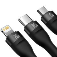 Baseus Flash Series 2 - 3-in-1 snellaadkabel - USB-A naar USB-C / Lightning / Micro-USB - 100 Watt - 1,2 meter - Zwart