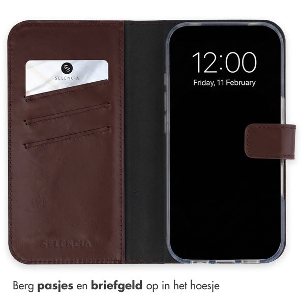 Selencia Echt Leren Bookcase Apple iPhone 18 Pro Max / 17 Pro Max - Bruin