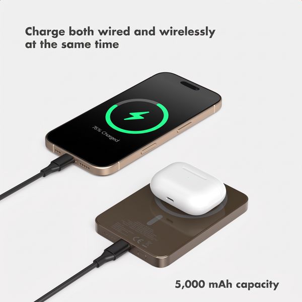 Selencia Vivid Powerbank 5,000 mAh - Wireless Powerbank - Compatible with MagSafe and Qi - Desert Gold / Choco Flower Pop