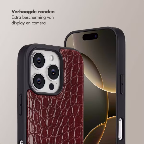 Selencia Nova Croco Telefoonhoes met Koord en Pashouder Apple iPhone 16 Pro - Burgundy