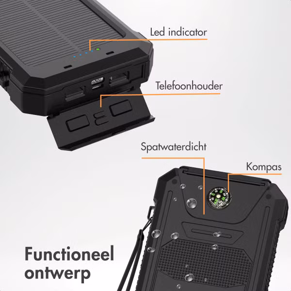 imoshion Solar Powerbank met Zonnepaneel - Quick Charge en Power Delivery - 20.000 mAh - Zwart