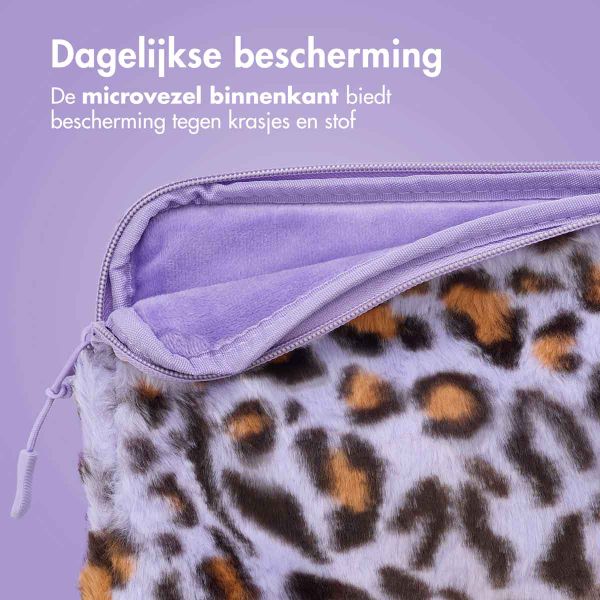 imoshion Fluffy Laptop hoes 13-14 inch - Laptopsleeve - Leopard Lilac