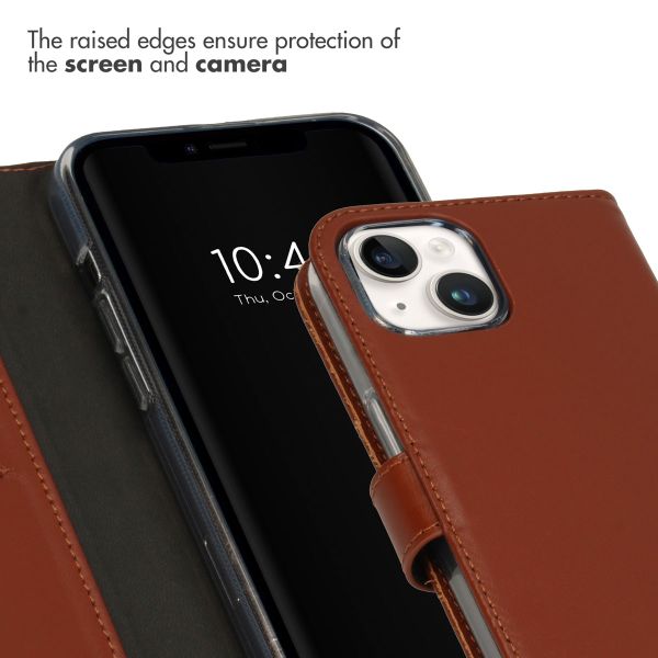 Selencia Genuine Leather Book Case Apple iPhone 15 Plus - Light Brown