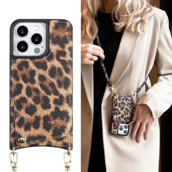 Selencia Nova Phone Case with Cord and Card Holder Apple iPhone 14 Pro - Leopard