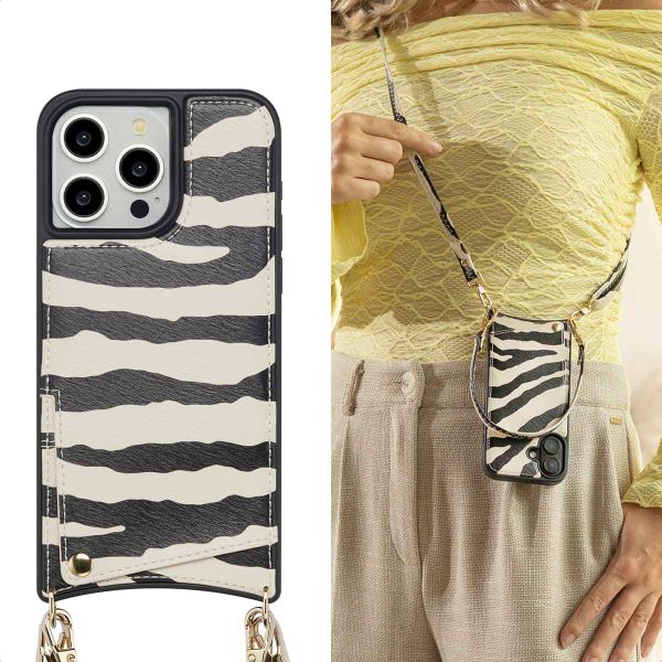 Selencia Nova Phone Case with Cord and Card Holder Apple iPhone 15 Pro Max - Zazzy Zebra