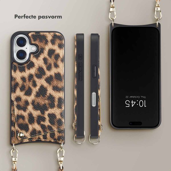 Selencia Nova Backcover met koord en pashouder iPhone 16 - Leopard