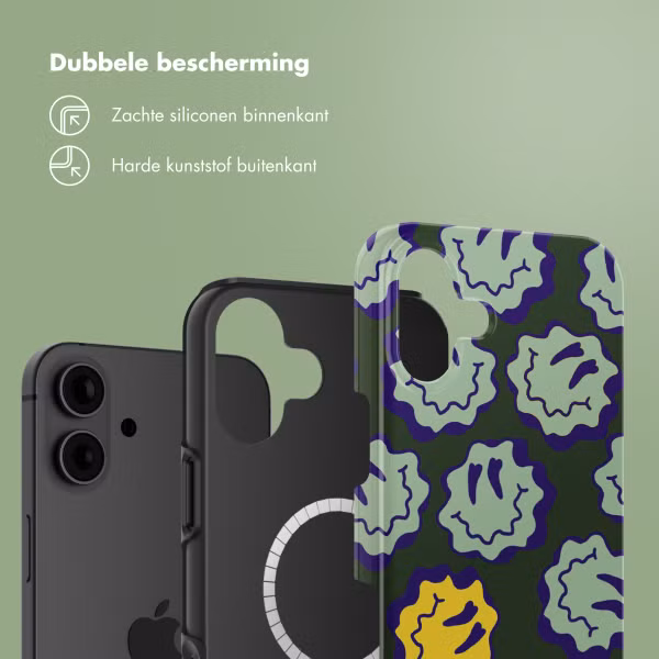 Selencia Vivid Backcover met MagSafe Apple iPhone 16 - Wavy Smiley Green