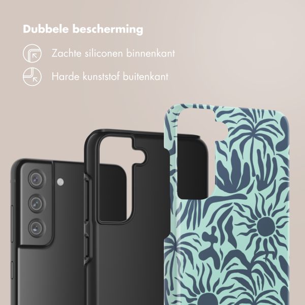 Selencia Vivid Tough Backcover Samsung Galaxy S21 FE - Tropical Vibes Light Blue