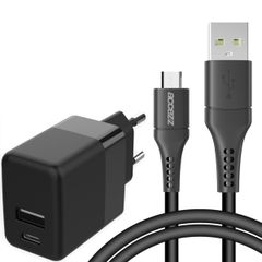 Accezz Wall Charger 20W + Micro-USB naar USB kabel - 1 meter - Zwart