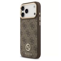Guess Classic Strass Logo Leather Backcover met MagSafe Apple iPhone 17 Pro - Bruin