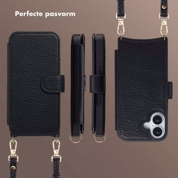 Selencia Riva Bookcase met MagSafe en Koord Apple iPhone 17 - Zwart