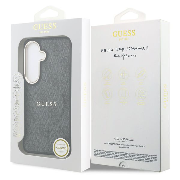 Guess 4G Leather Backcover met MagSafe Samsung Galaxy S26 - Gold Edge - Black